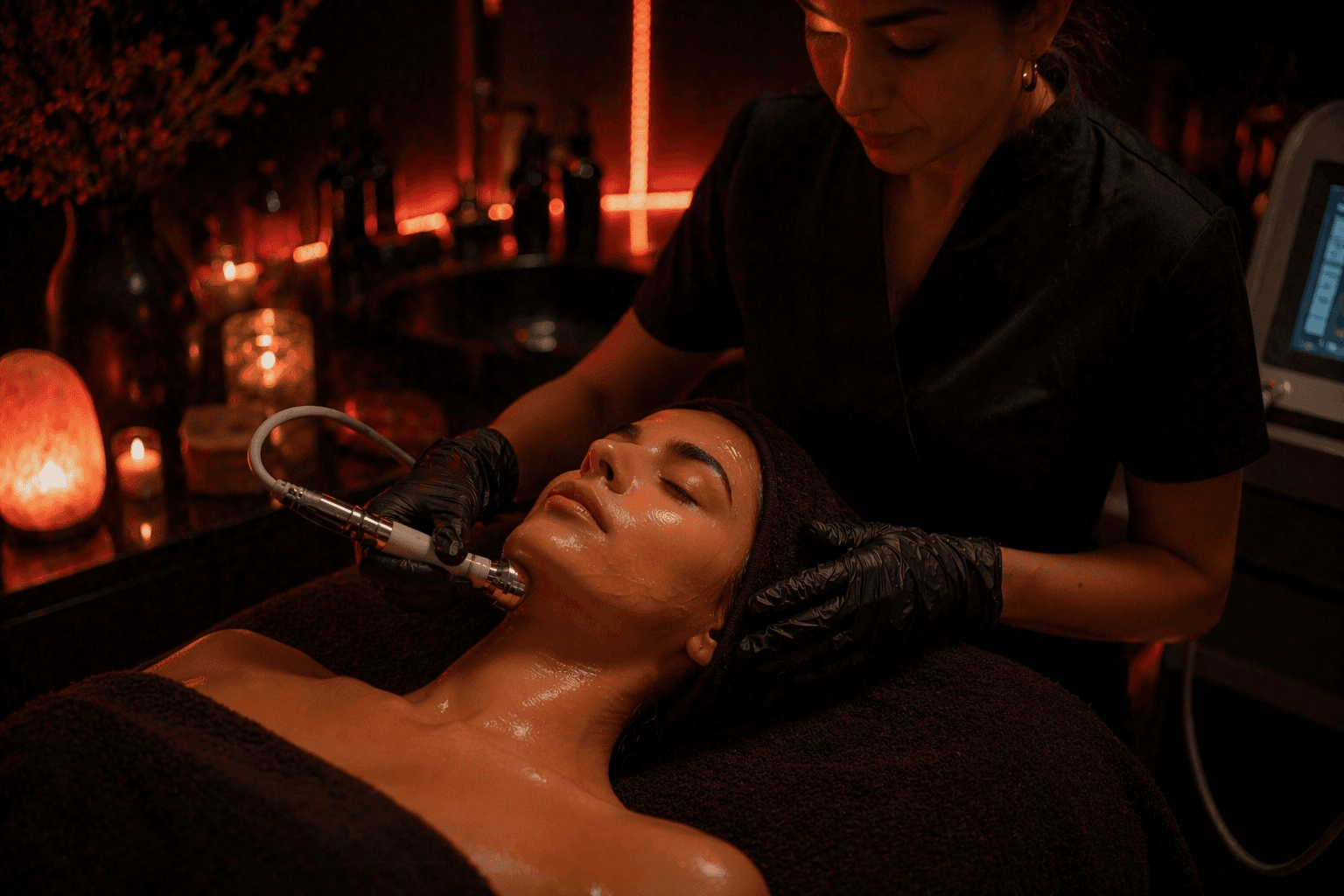 Operatrice al lavoro durante un trattamento professionale